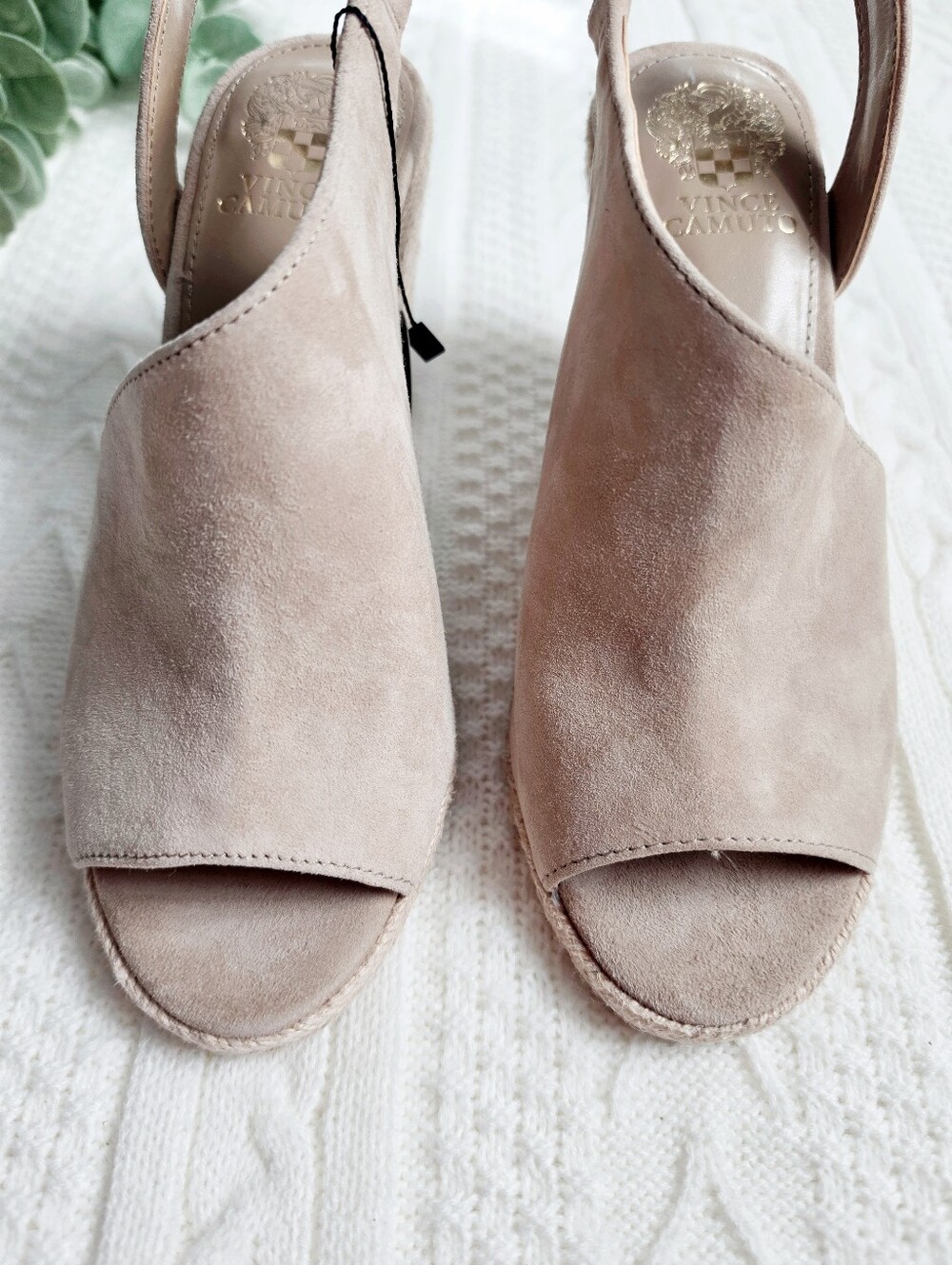 Vince Camuto Suede Leather Espadrille Wedges Heels Beige Frezma Peep Toe 8.5 NWT - Picture 3 of 13